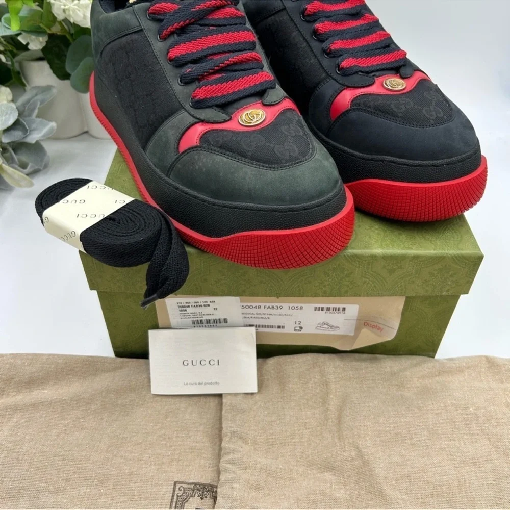 Men’s Gucci SCREENER sneakers in black GG canvas/leather size 12